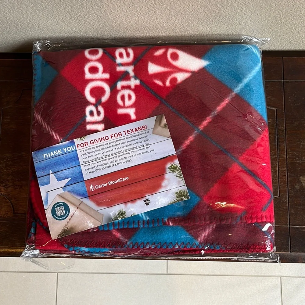 NWT Red, Teal, & White Fleece Blanket